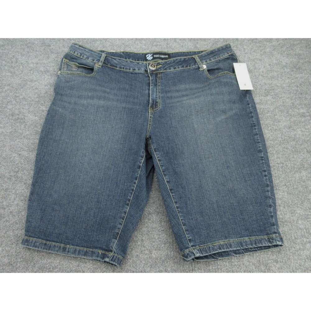 Rocawear Womens Denim Shorts NWT Regular Blue Embroidered Logo Size 24W